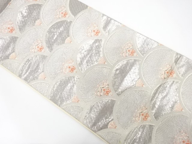 JAPANESE KIMONO / ANTIQUE FUKURO OBI / SILK / WOVEN FLORAL SEIGAIHA